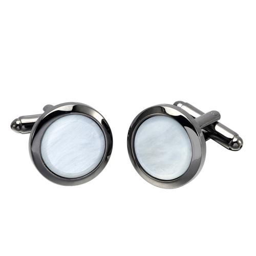 Brass Cufflinks, with Pearl Oyster, plated, Unisex 18mm 