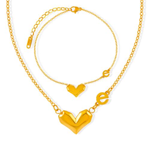 Titanium Steel Jewelry Set, with 5cm extender chain, fashion jewelry & for woman, golden Approx 40 cm, Approx 17 cm [