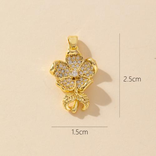 Cubic Zirconia Micro Pave Brass Pendant, with Cubic Zirconia & Plastic Pearl, Flower, real gold plated, fashion jewelry & DIY & enamel 