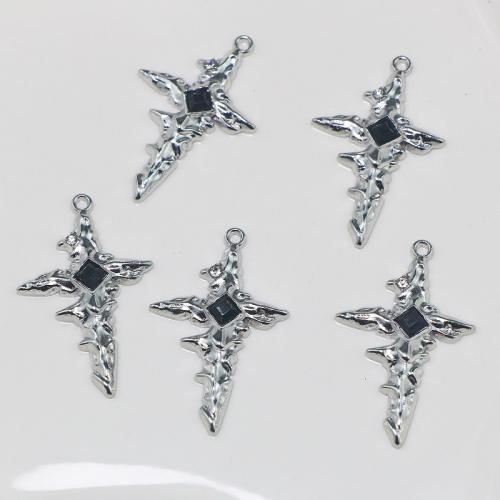 Zinc Alloy Rhinestone Pendants, Cross, platinum color plated, fashion jewelry & DIY & with rhinestone 