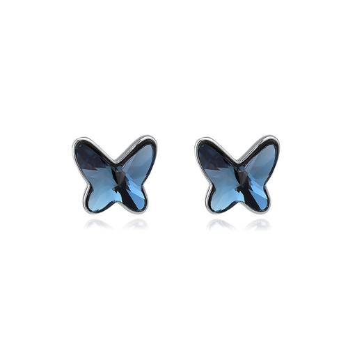 Austrian Crystal Earring, 925 Sterling Silver, with Austrian Crystal, Butterfly, fashion jewelry & for woman 