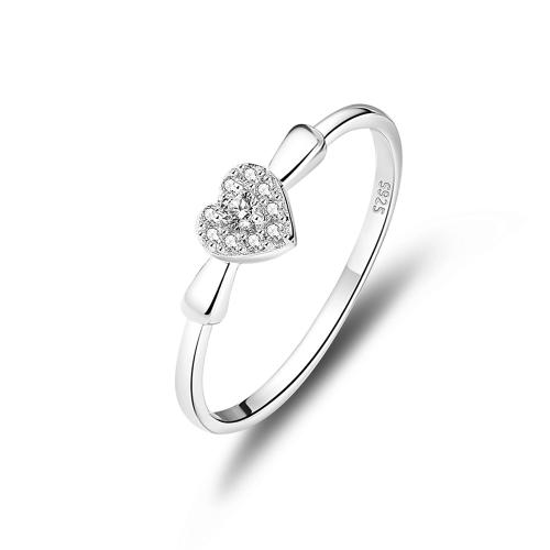 Cubic Zirconia Micro Pave Sterling Silver Finger Ring, 925 Sterling Silver, Heart, fashion jewelry & micro pave cubic zirconia & for woman 