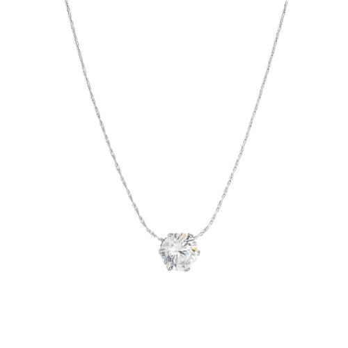 Cubic Zirconia Stainless Steel Necklace, 304 Stainless Steel, with Cubic Zirconia, with 5cm extender chain, Vacuum Ion Plating, fashion jewelry & for woman 6mm cm 