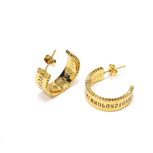 Stainless Steel Stud Earring, 304 Stainless Steel, Letter C, Vacuum Ion Plating, fashion jewelry & for woman, golden 