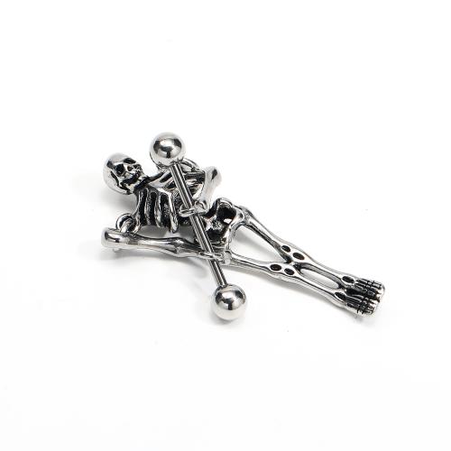 Stainless Steel Ear Piercing Jewelry, 304 Stainless Steel, Skull, punk style & for man, original color 