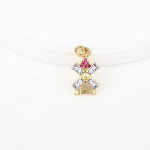 Cubic Zirconia Micro Pave Brass Pendant, Pinwheel, gold color plated, DIY & micro pave cubic zirconia, mixed colors 