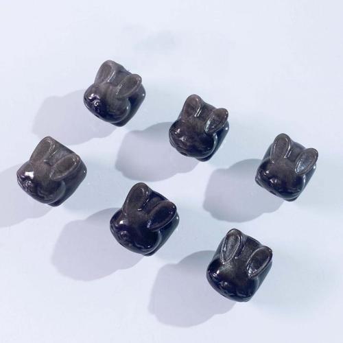 Cuentas Individuales de piedras preciosas, Plata+Obsidiana, Conejo, Bricolaje, Negro, 17mm, Vendido por UD