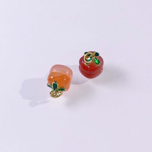 Agate Brass Pendants, with Brass, Fruit, DIY, Random Color, 12mm 