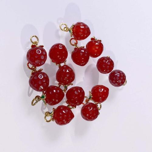 Agate Brass Pendants, Red Agate, with Brass, Strawberry, DIY, red 