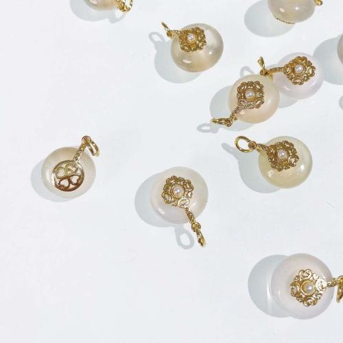 Agate Brass Pendants, with Brass, DIY, white, 12mm 