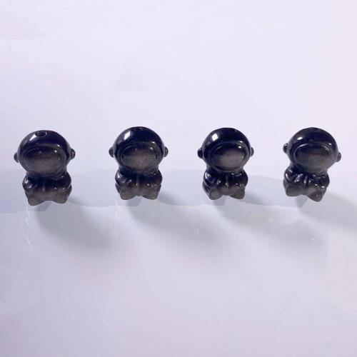 Perles de pierre gemme unique, Argent-Obsidienne, astronaute, DIY, noire, 20mm, Vendu par PC