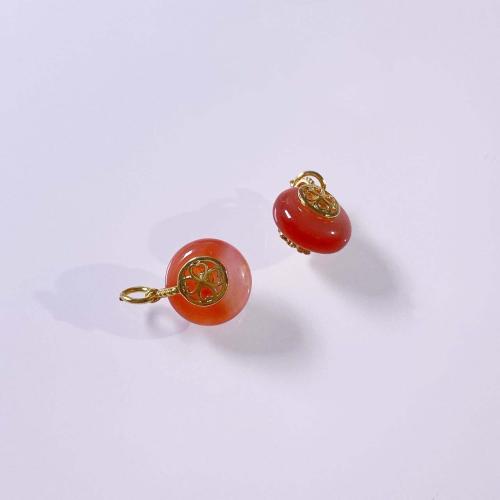 Agate Brass Pendants, with Brass, DIY, red, 12mm [