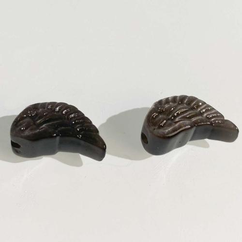 Perles de pierre gemme unique, Argent-Obsidienne, forme d'aile, DIY, noire Vendu par PC