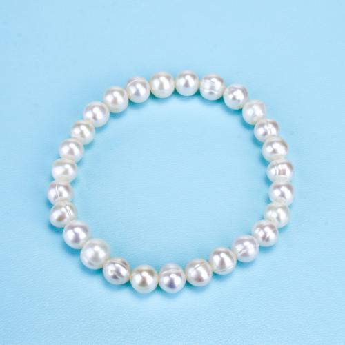 Cultured Freshwater Pearl Bracelets, handmade, fashion jewelry & for woman, white, Single bead 7-8mm Approx 18 cm 