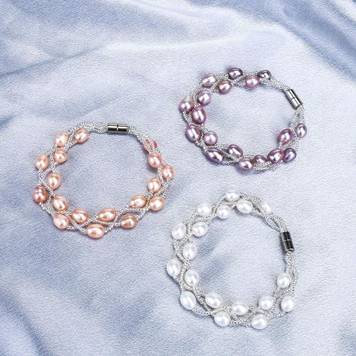 Bracelets de perles, perle d'eau douce cultivée, avec Des billes de verre, fait à la main, bijoux de mode & pour femme, plus de couleurs à choisir, Single bead 7-8mm cm, Vendu par PC