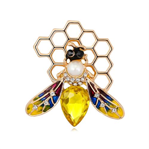 Enamel Brooch, Zinc Alloy, Bee, fashion jewelry & for woman & with rhinestone [