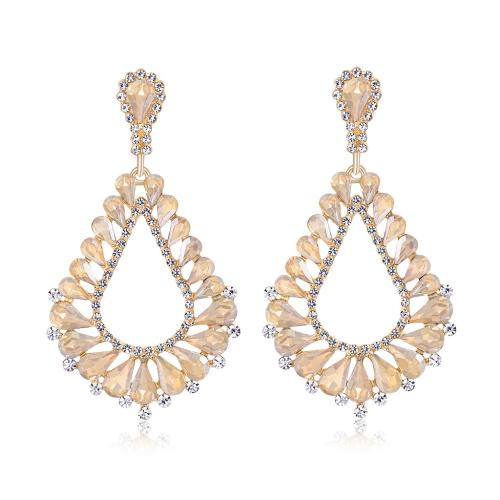 Zinc Alloy Rhinestone Drop Earring, with Glass Rhinestone, KC gold color plated, fashion jewelry & for woman & with rhinestone [