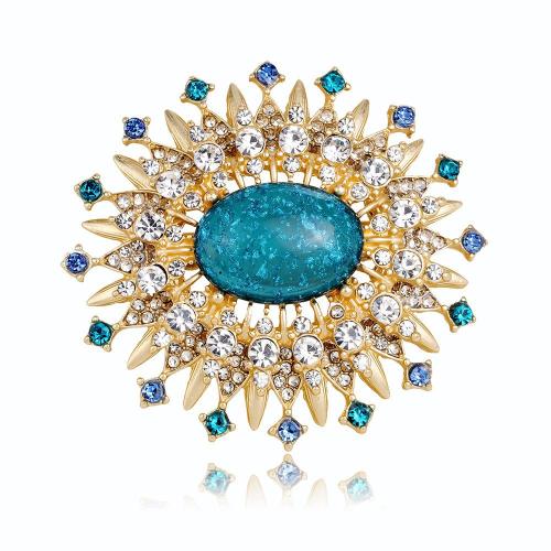 Rhinestone Zinc Alloy Brooch, with Lampwork, Flower, KC gold color plated, fashion jewelry & for woman & with rhinestone, gold [
