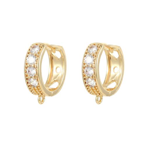 Brass Hoop Earring Components, plated & micro pave cubic zirconia, golden 
