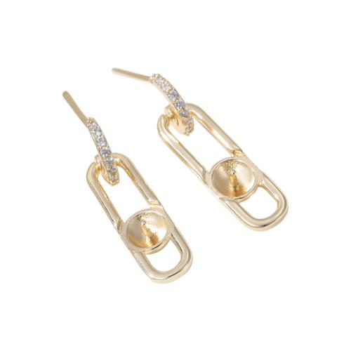 Brass Earring Drop Component, with Plastic Pearl, plated & micro pave cubic zirconia, golden 