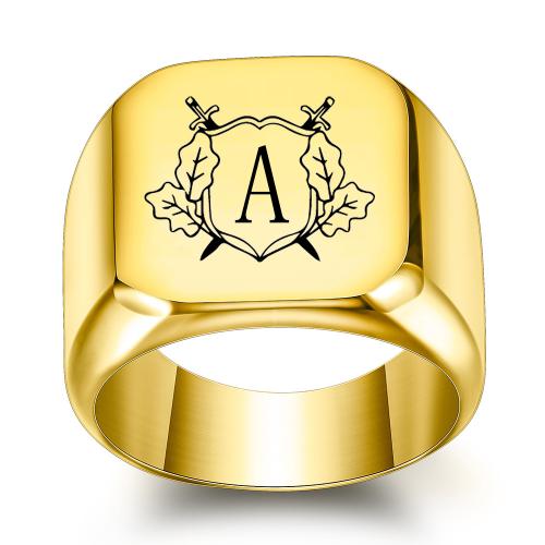 チタン鋼の指環, チタン鋼, メッキ, 文字は、A から Z まで & 異なるサイズの選択 & さまざまなパターンの選択 & 男性用, 金色, 売り手 パソコン