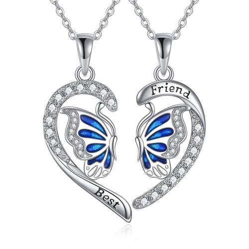Zinc Alloy Cubic Zirconia Necklace, plated, 2 pieces & micro pave cubic zirconia & for woman, silver color 