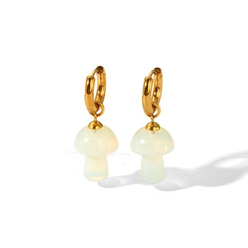 Gemstone Drop Earring, 304 Stainless Steel, with Natural Stone, 18K gold plated, fashion jewelry & for woman, golden 