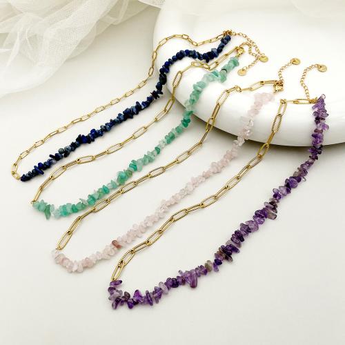 Gemstone Chip Necklaces, 304 Stainless Steel, with Gemstone Chips, with 6cm extender chain, Vacuum Ion Plating, fashion jewelry & for woman Approx 42 cm 