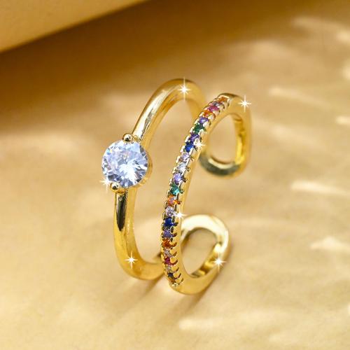 Zircon pavent l'anneau en laiton de doigt, avec zircon cubique, Placage de couleur d'or, bijoux de mode & unisexe, couleurs mélangées, inner mm, Vendu par PC
