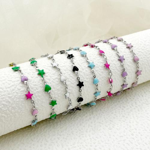 Stainless Steel Chain Bracelets, 304 Stainless Steel, with 3cm extender chain, fashion jewelry & for woman & enamel Approx 17 cm 