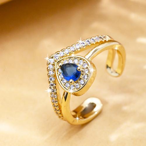 Zircon pavent l'anneau en laiton de doigt, Placage de couleur d'or, bijoux de mode & unisexe & pavé de micro zircon, couleurs mélangées, inner mm, Vendu par PC