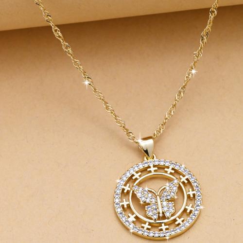 Cubic Zircon Micro Pave Brass Necklace, Flat Round, gold color plated, fashion jewelry & Unisex & micro pave cubic zirconia & hollow Approx 44 cm 