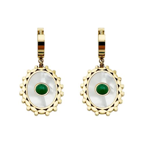 White Shell Earrings, 304 Stainless Steel, with White Shell & Glass, Flat Oval, Vacuum Ion Plating, fashion jewelry & for woman, mixed colors 