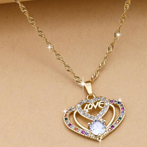 Cubic Zircon Micro Pave Brass Necklace, Heart, gold color plated, fashion jewelry & Unisex & micro pave cubic zirconia & hollow, mixed colors Approx 44 cm 