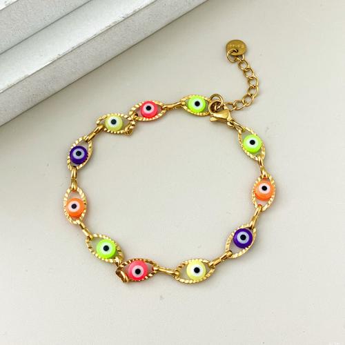 Evil Eye Jewelry Bracelet, 304 Stainless Steel, with 4cm extender chain, Vacuum Ion Plating, fashion jewelry & for woman & enamel Approx 17 cm 