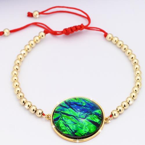 Resin Bracelets, Brass, with Knot Cord & Resin, Flat Round, gold color plated, Adjustable & fashion jewelry & Unisex, mixed colors Approx 15-24 cm 