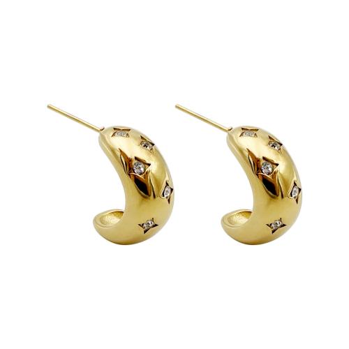 Stainless Steel Rhinestone Stud Earring, 304 Stainless Steel, Vacuum Ion Plating, fashion jewelry & for woman & with rhinestone, golden 