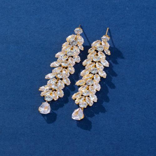 Cubic Zircon (CZ) Drop Earring, Cubic Zirconia, Wheat, fashion jewelry & for woman 