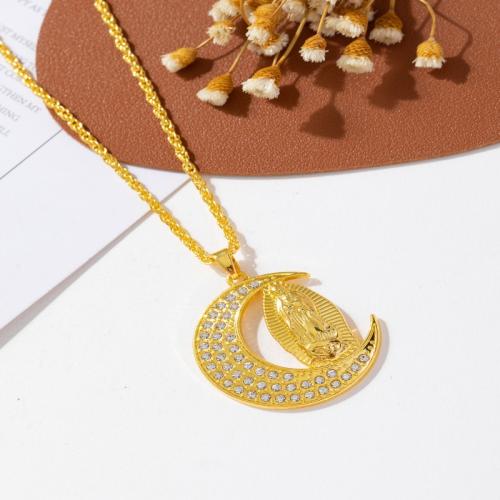 Rhinestone Zinc Alloy Necklace, fashion jewelry & Unisex & with rhinestone Approx 60 cm 