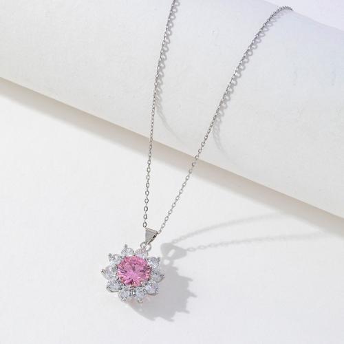 Zinc Alloy Cubic Zirconia Necklace, with 5cm extender chain, Flower, fashion jewelry & micro pave cubic zirconia & for woman Approx 45 cm [