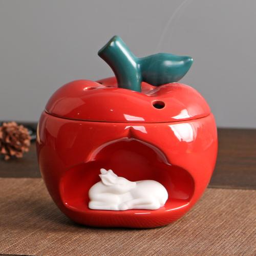 Porcelain Incense Burner, Apple, handmade, for home and office & durable 