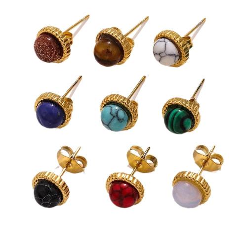 Stainless Steel Stud Earring, 304 Stainless Steel, with Gemstone, fashion jewelry & Unisex, golden 