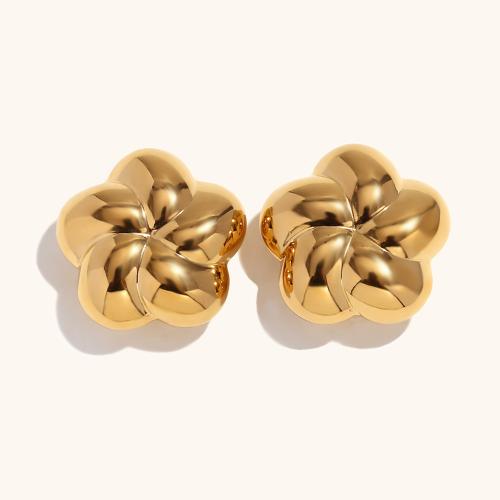 Stainless Steel Stud Earring, 304 Stainless Steel, Flower, 18K gold plated, fashion jewelry & for woman, golden, 25mm 