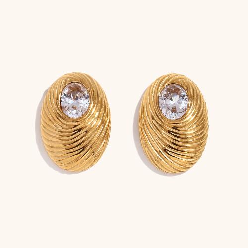 Stainless Steel Cubic Zirconia Stud Earring, 304 Stainless Steel, 18K gold plated, fashion jewelry & micro pave cubic zirconia & for woman, golden 