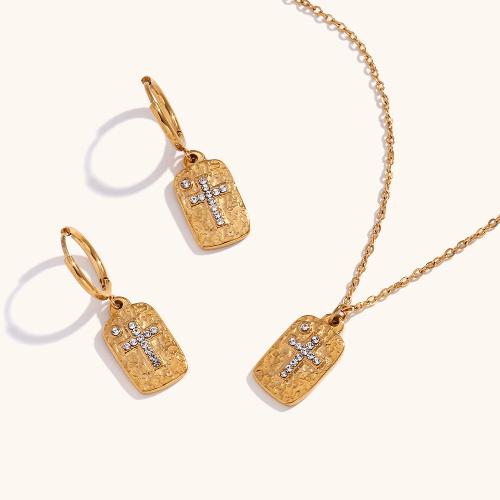 Rhinestone stainless steel Jewelry Set, 304 Stainless Steel & for woman & with rhinestone, golden 
