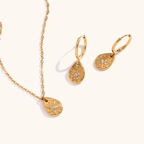 Rhinestone stainless steel Jewelry Set, 304 Stainless Steel, Teardrop, 18K gold plated & for woman & with rhinestone, golden 
