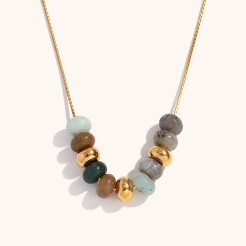 Gemstone Necklaces, 304 Stainless Steel, with Natural Stone, with 5cm extender chain, 18K gold plated, fashion jewelry & for woman, golden Approx 40 cm [