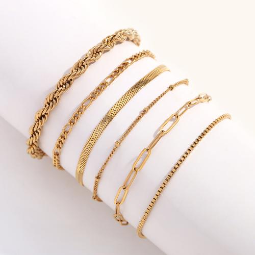 Stainless Steel Chain Bracelets, 304 Stainless Steel, with 5cm extender chain, 18K gold plated, fashion jewelry & for woman, golden Approx 17 cm 