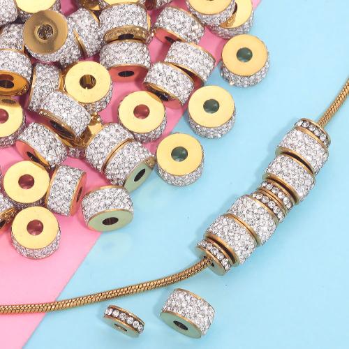 304 Stainless Steel Spacer Bead, DIY & with rhinestone, golden 