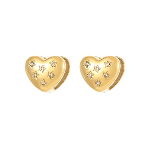 Stainless Steel Leverback Earring, 304 Stainless Steel, Heart, Vacuum Ion Plating, fashion jewelry & micro pave cubic zirconia & for woman 